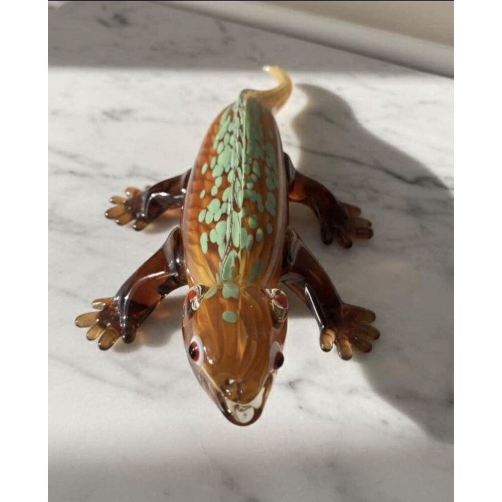 Glass Lizard Figurine Brown Green Decorative Collectible